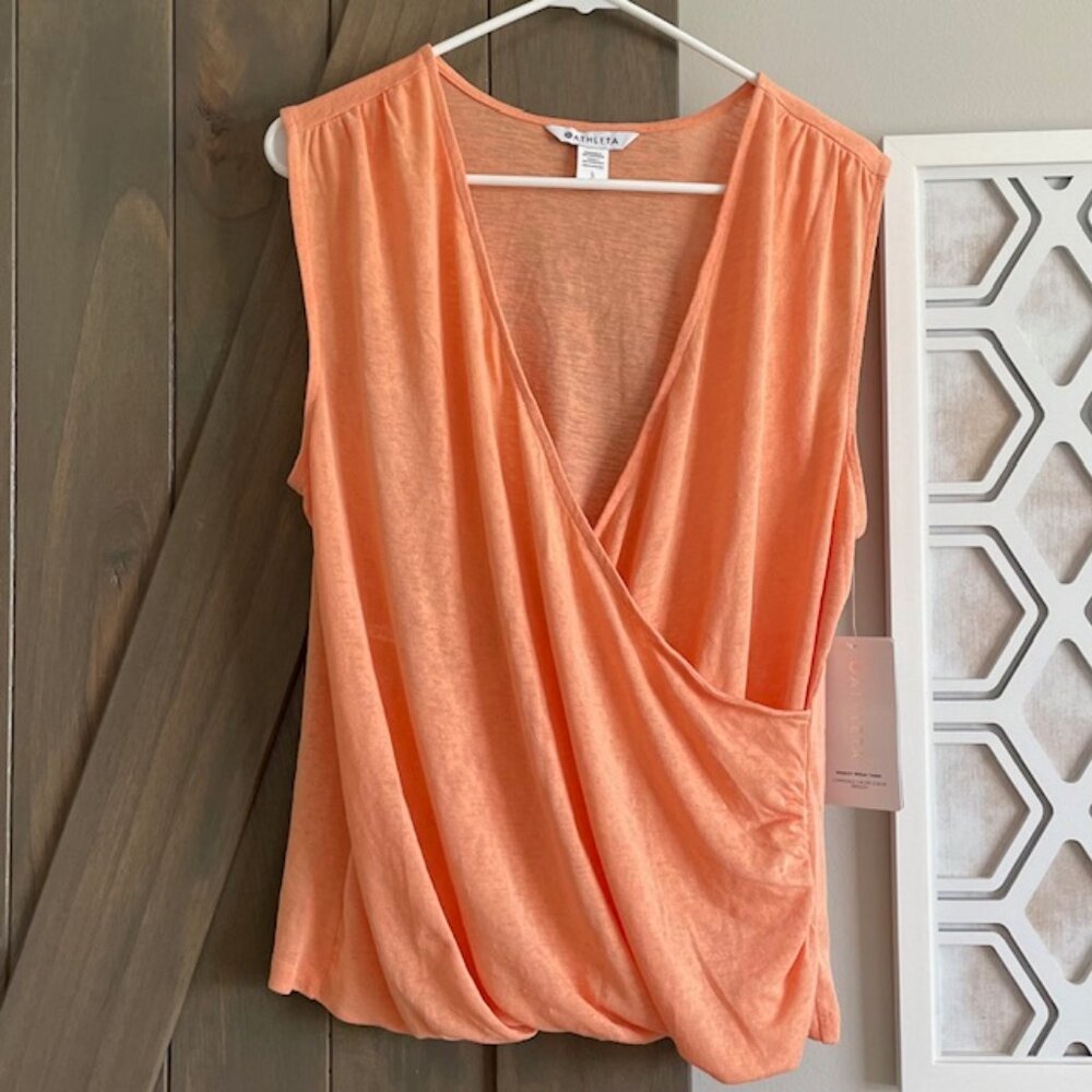Athleta Breezy Wrap Tank Top Linen-like breathable - Orange Size L - NWT